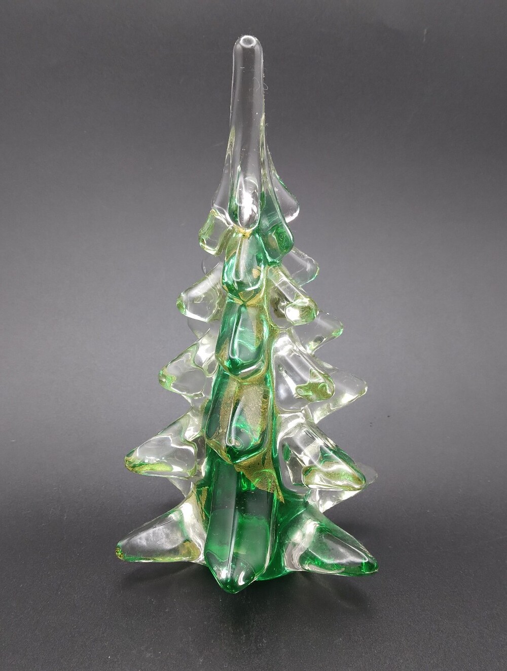 Vintage Art Glass Tree With Green And Gold Dichoric Glass,READ